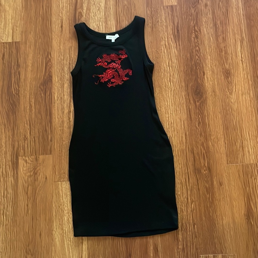 Black bodycon dress, with red dragon imprint
